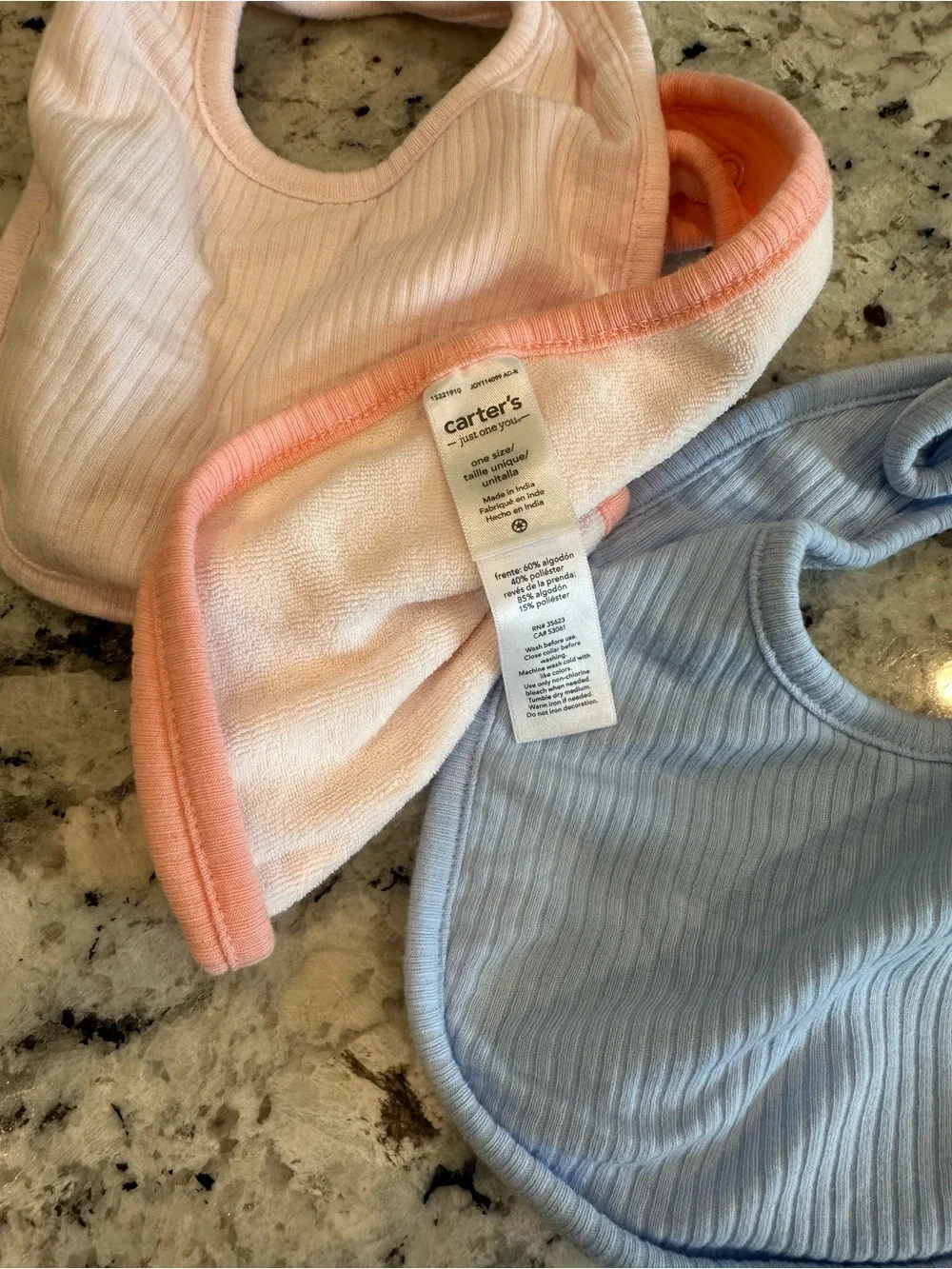 NWOT Cotton Ribbed Baby Bib Set - Pink, Peach & Blue